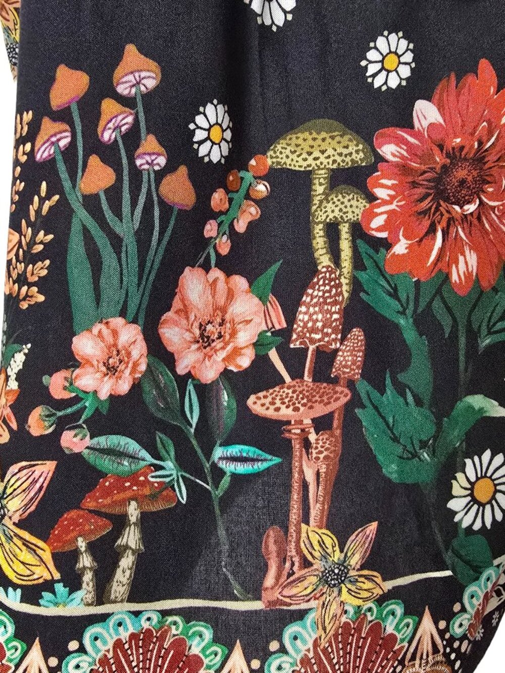 Natural Life Mushroom Maribel Top M Balloon Sleeve Keyhole Black Boho Hippie - Picture 7 of 8